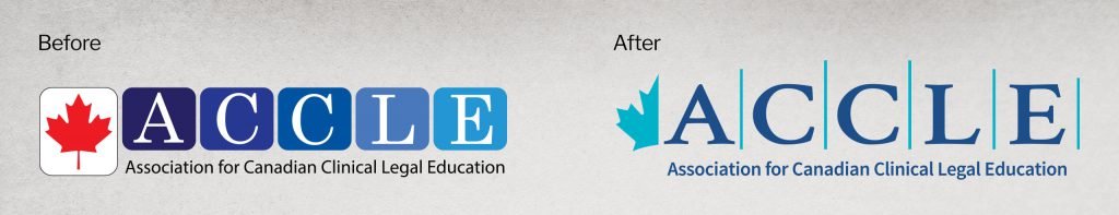 Before and after logos in English and French of the Association for Canadian Clinical Legal Education.